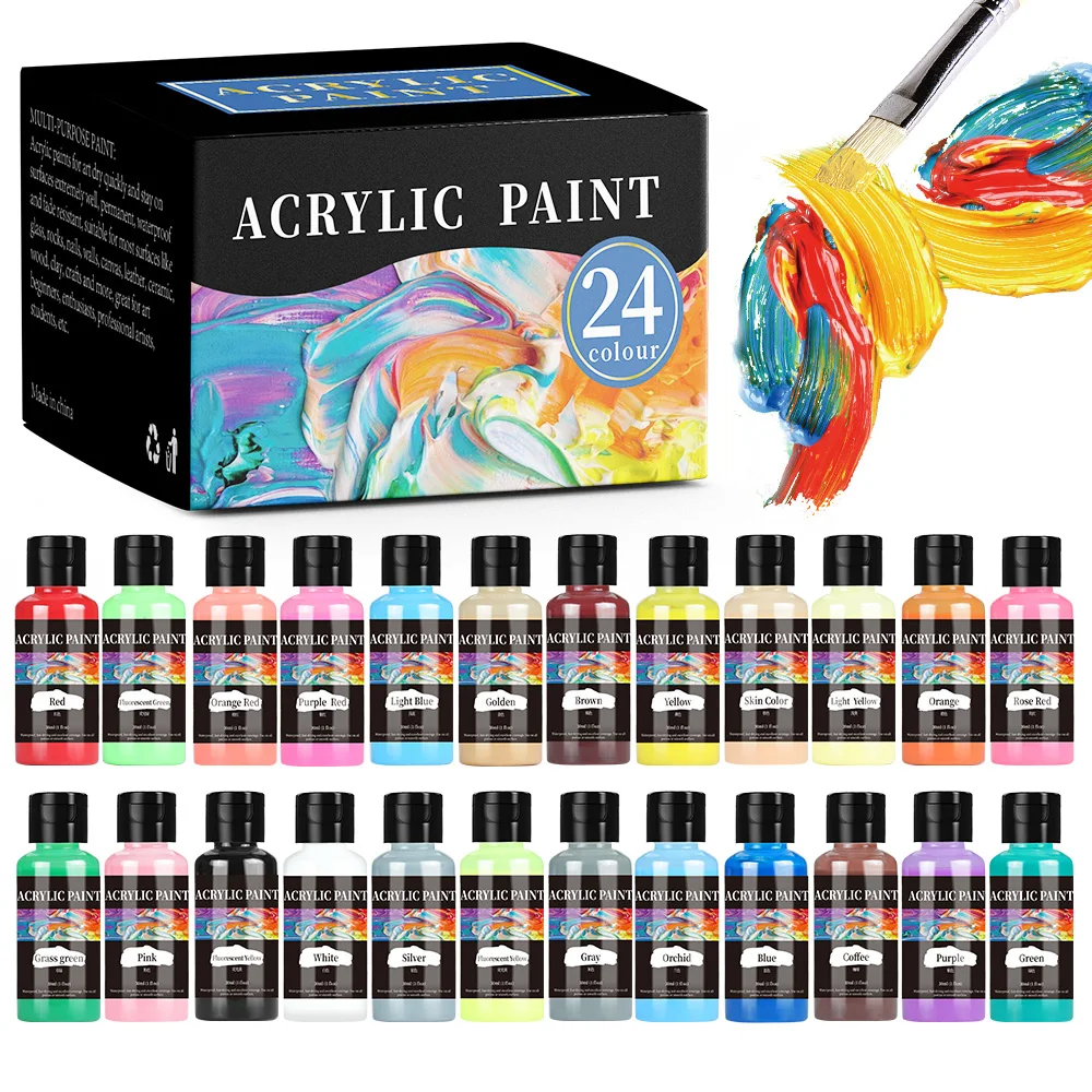 

24 Colors Set Acrylic Paint Colors Bottled Acrylic Painting Coloring Pigment For DIY Fabric Leather Clothing Shoes Edge Painting