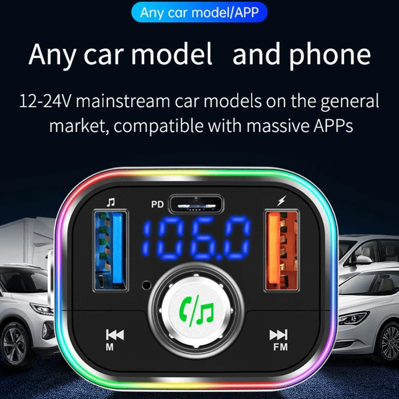 Автомобильный FM-передатчик 53CC со светодиодной подсветкой совместимый с Bluetooth MP3