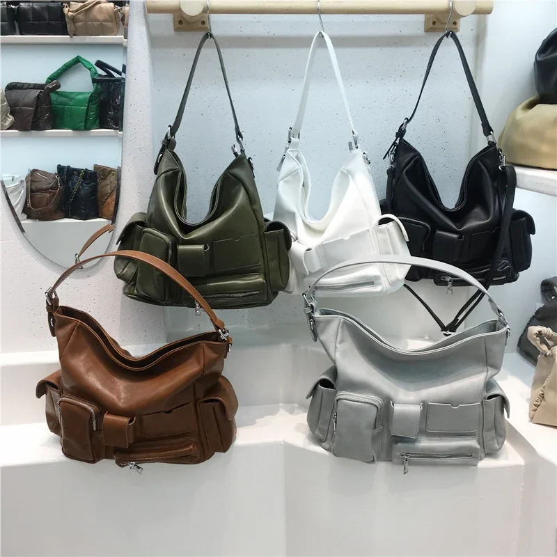 

Workwear Retro Motorcycle Luxury Bag Sweet Cool Casual Large Capacity Shoulder Handbags Multi Pocket Messenger Tote Bags