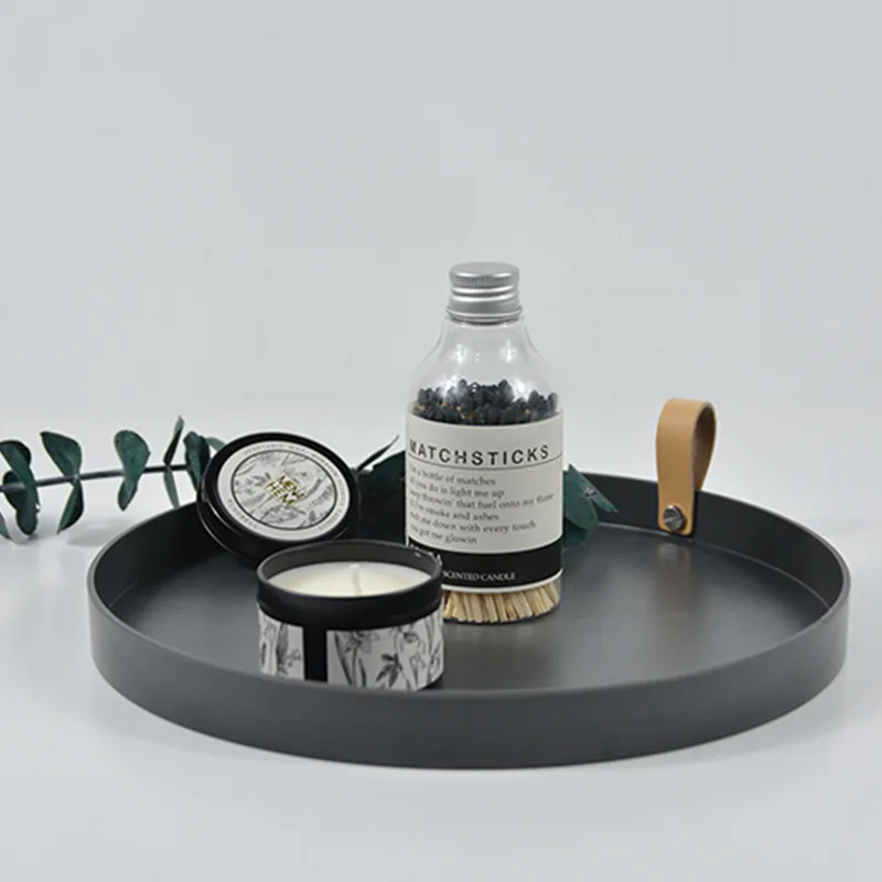 Home Desktop Storage Disk Cosmetics Set Restaurant Hotel Decoration AhunderJiaz Nordic Leather Round Tray Trays
