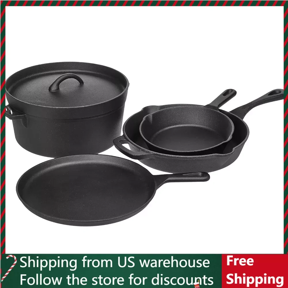 

Pre seasoned cast iron 5-piece set of kitchen utensils, pots and pans, black, 14.17 x 12.2 x 10.63 inches
