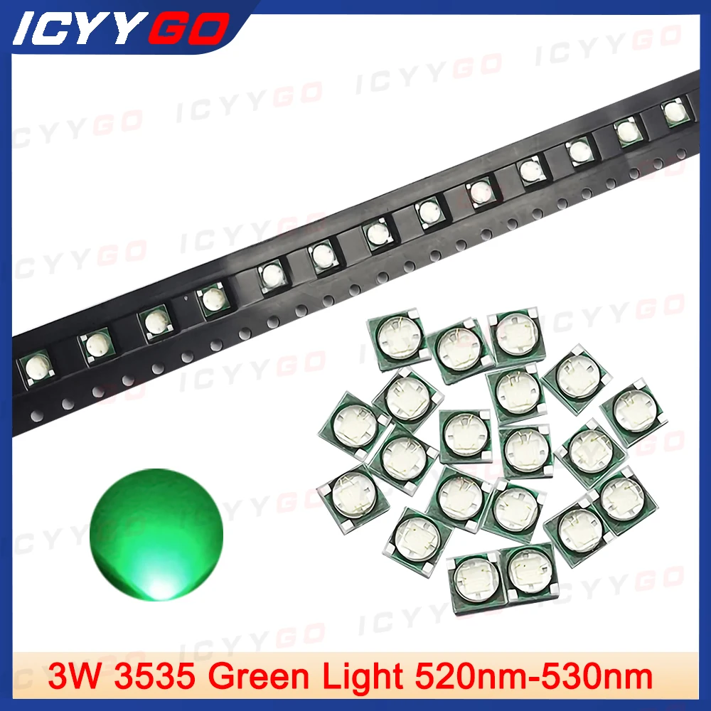 10 PCS High Power LED Lamp Bead 3W 3535 Green Light 520nm-530nm 42mil Chip Ceramic Lamp Bead Light Source