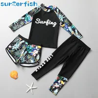 traje de baño niñ 3pc Swimsuit Tropical Forests Big Boys Anti-UV Swimming Beach Bathing Suit Children Long Sleeve 2-15 Years 1