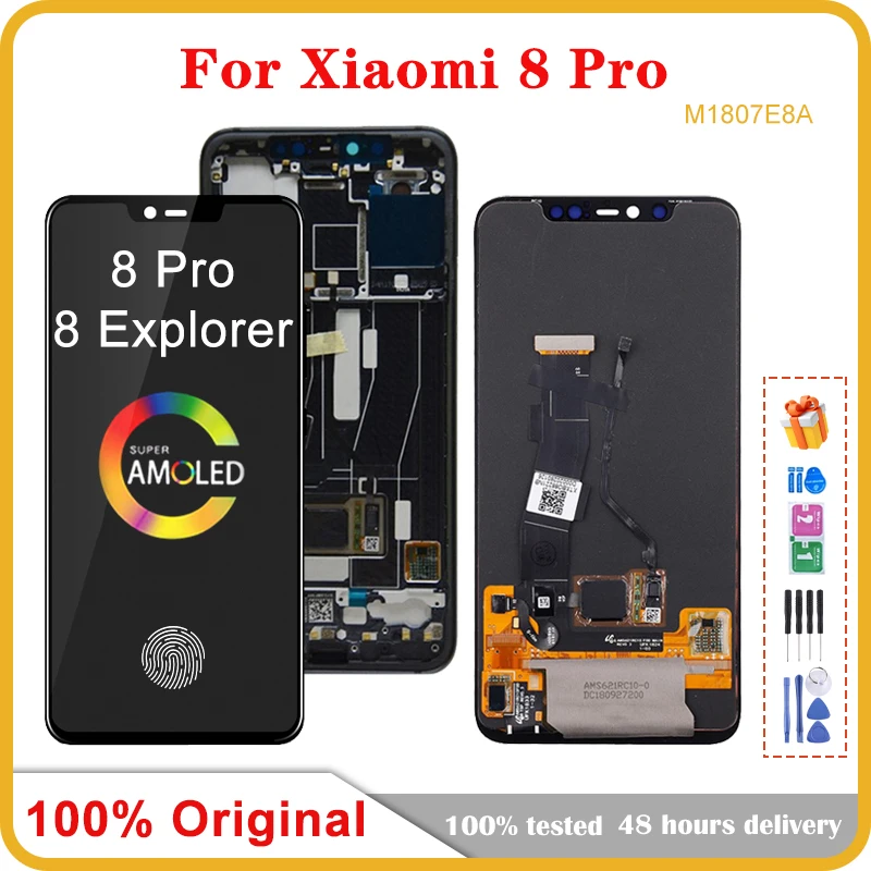 

6,21 "оригинальный AMOLED для Xiaomi Mi 8 Pro M1807E8A ЖК-дисплей дигитайзер с отпечатком пальца запасные части для Mi 8 Explorer LCD