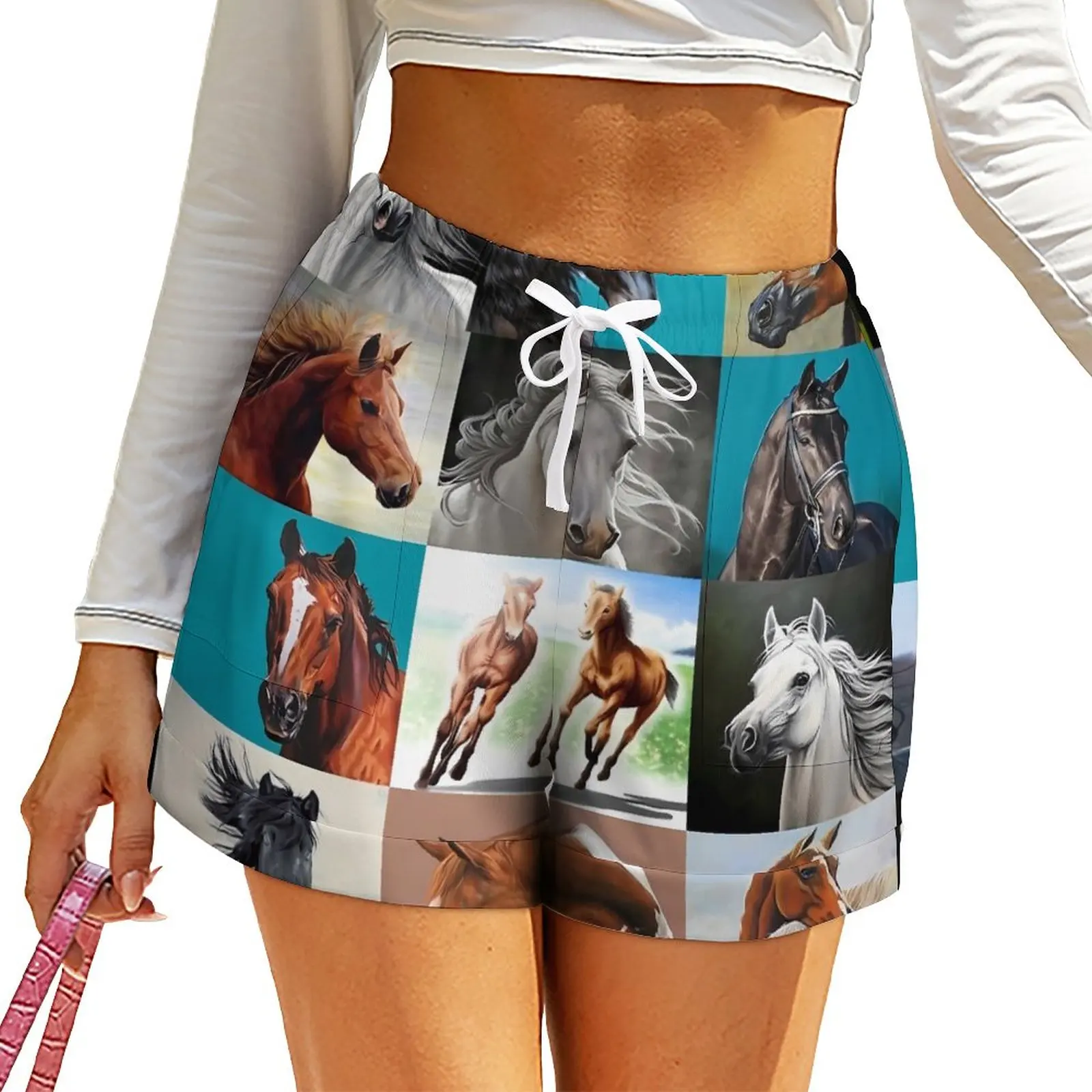 

Horse Blanket Shorts Elastic High Waist Animal Print Shorts With Pockets Spring Night Club Oversized Short Pants Casual Bottoms