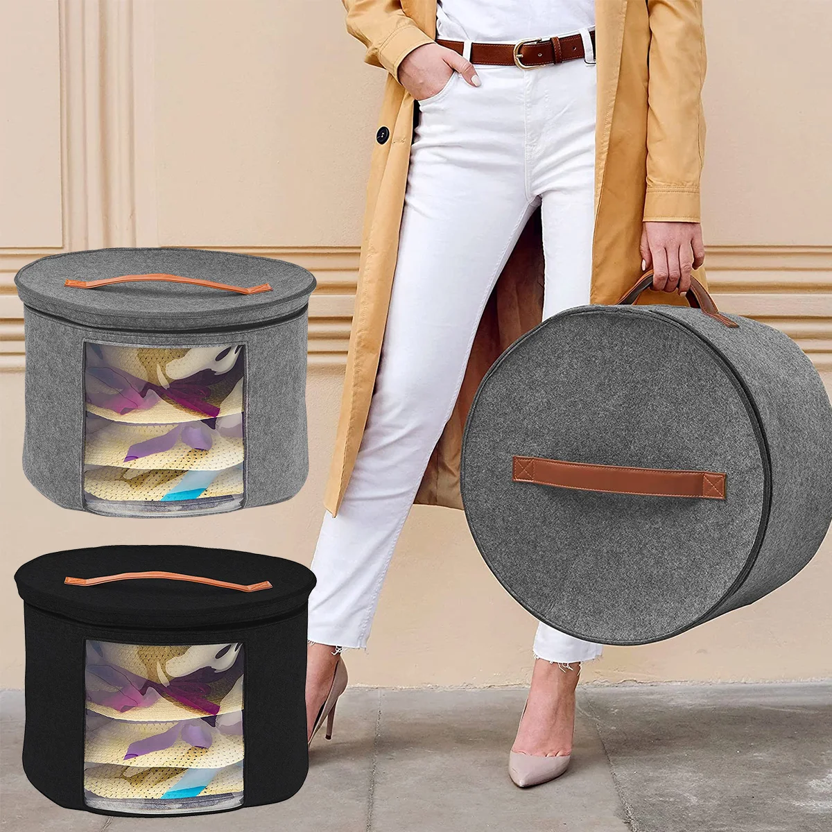 

Holder Bag Felt Storage Box Dust Case Household Goods Sundries Storage Hats Bucket Clothes Organizers Large Capacity Travel Bags