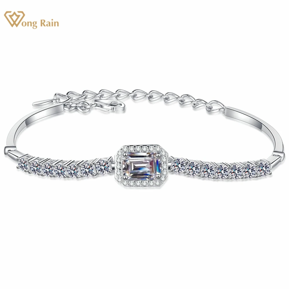 

Wong Rain 100% 925 Sterling Silver VVS1 3EX D Color Emerald Cut 2.4CT Diamonds Gemstone Real Moissanite Bracelets Fine Jewelry