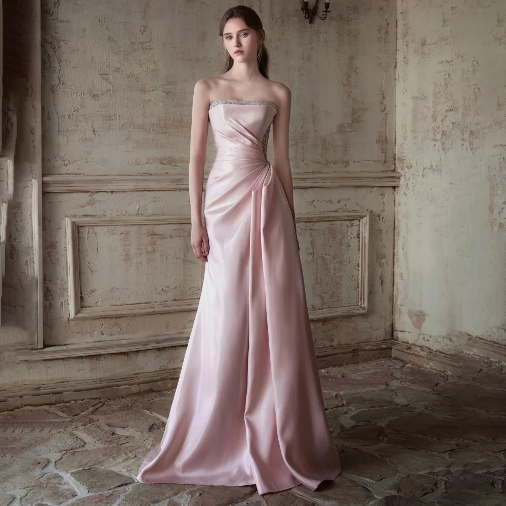 GETADME Customized Evening Jersey Sparkle Exquisite Beading Pleated Party Ruched A-line Strapless Sleeveless Occasion Gowns for Women