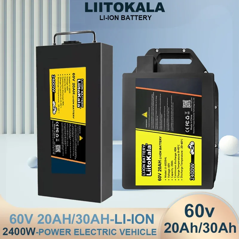 Liitokala 60V 20Ah 30Ah Moto Elettrica Impermeabile Batteria Al Litio 18650 Celle 500W-2400W Uso Per Citycoco Scooter Bicicletta