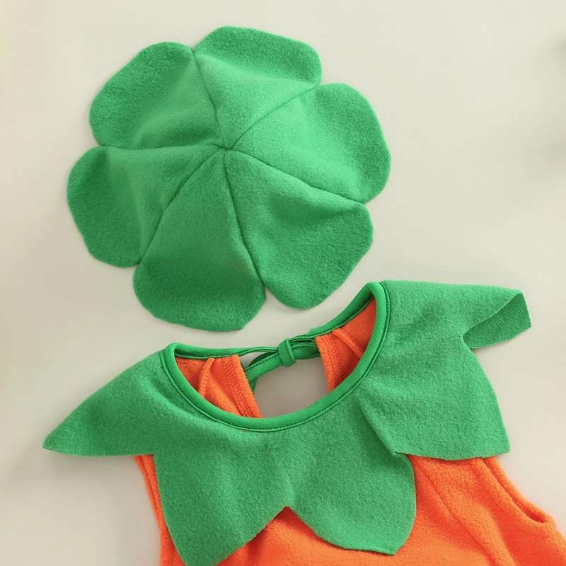 Newborn Baby's Clothes Halloween Pumpkin Costume Set Toddler Tie-up Sleeveless Tank Tops Hat Children's Clothing Set Festival