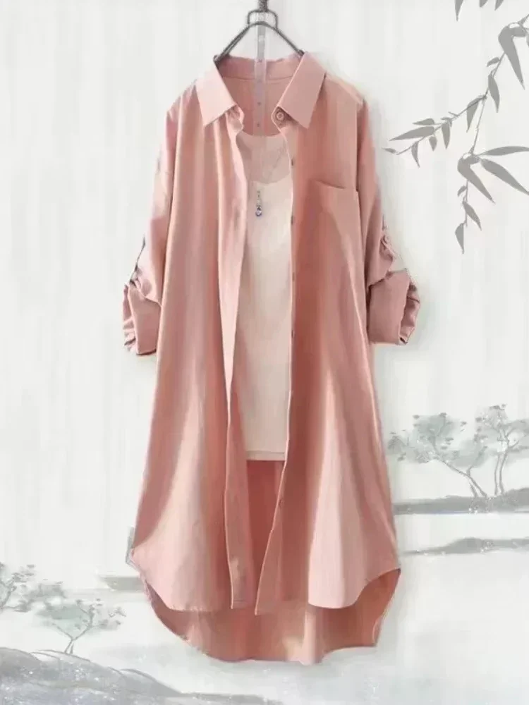 Plus Size Women Breathable Blouse Korean Shirt New Popular Loose Casual Fashion Simple Solid Female Long Sleeved Top Of Clothing Best Sellers In Plus Sized Clothing