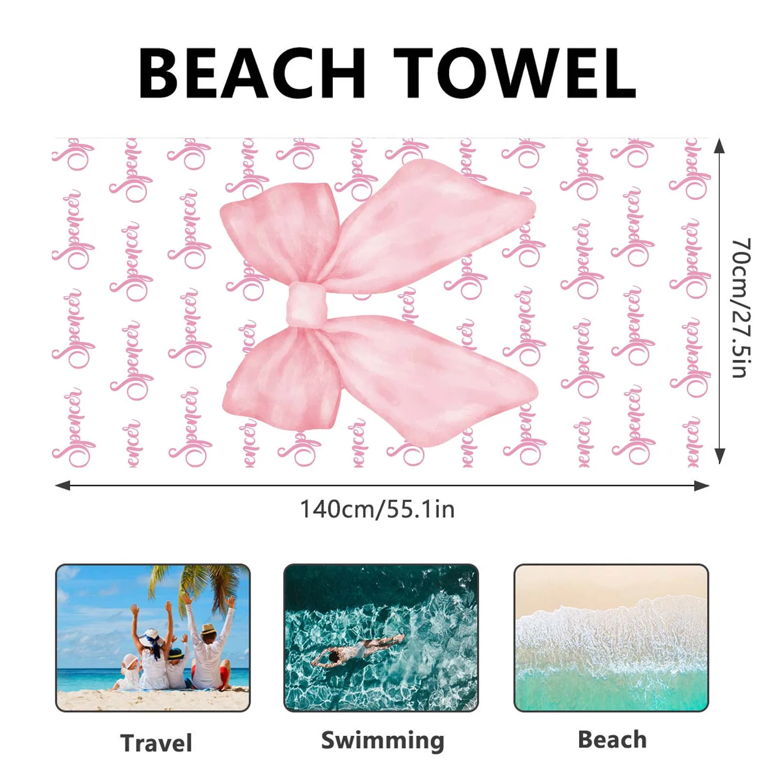 Personalized Big Bow Name Beach Towels For Kids Girls Trip Customize Pool Party Bath Towel With Name Graduation Birthday Gift 5