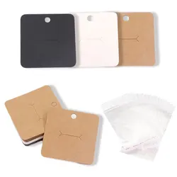 50pcs 6*6cm Finger Ring Packing Cards Blank Black White Kraft Paper for Jewelry Holder Display Storage Stand Accessory Wholesale