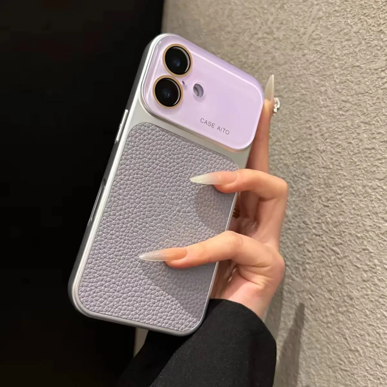 Luxury PU Leather Phone Case with Creative Color Block Design and Large Window Lens Protection