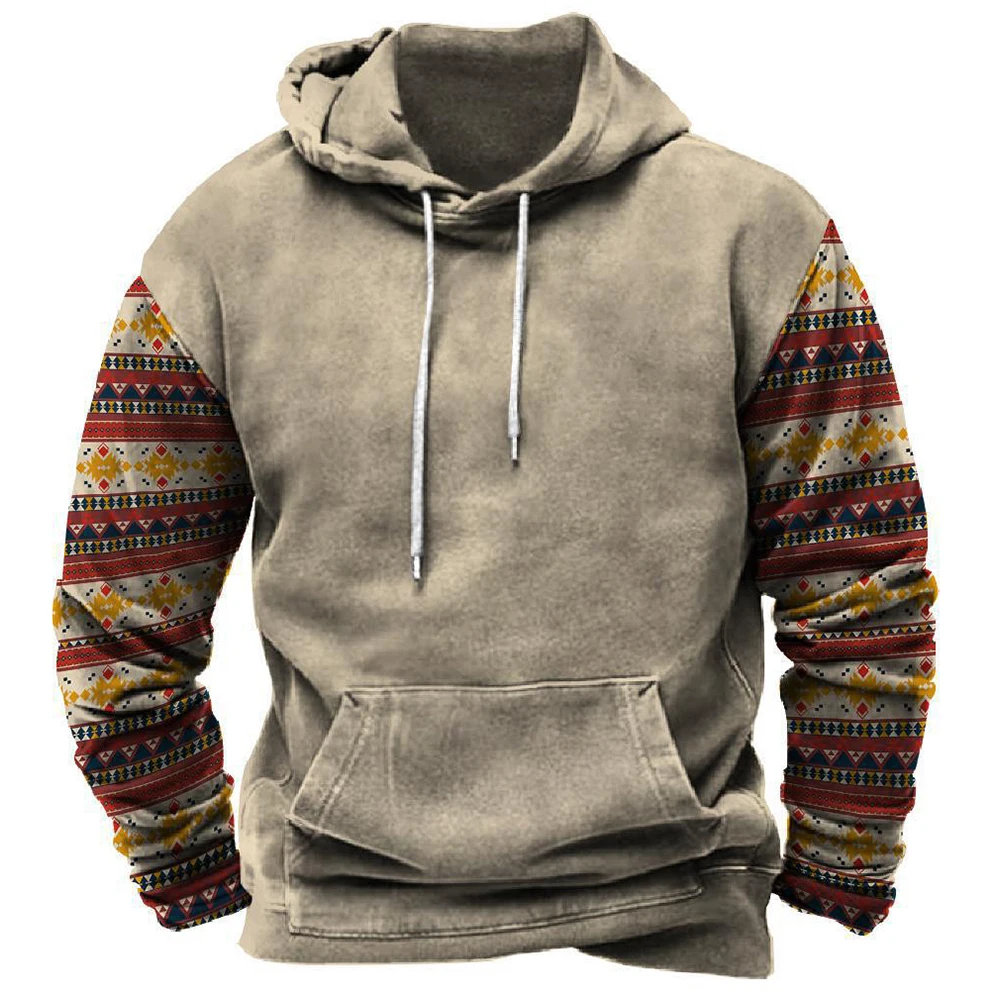 

Fashion Spring Men's Vintage Print Hoodies Long Sleeve Baggy Hooded Shirt Pullover Sweatshirts Activewear Tops Hoodie Clothing