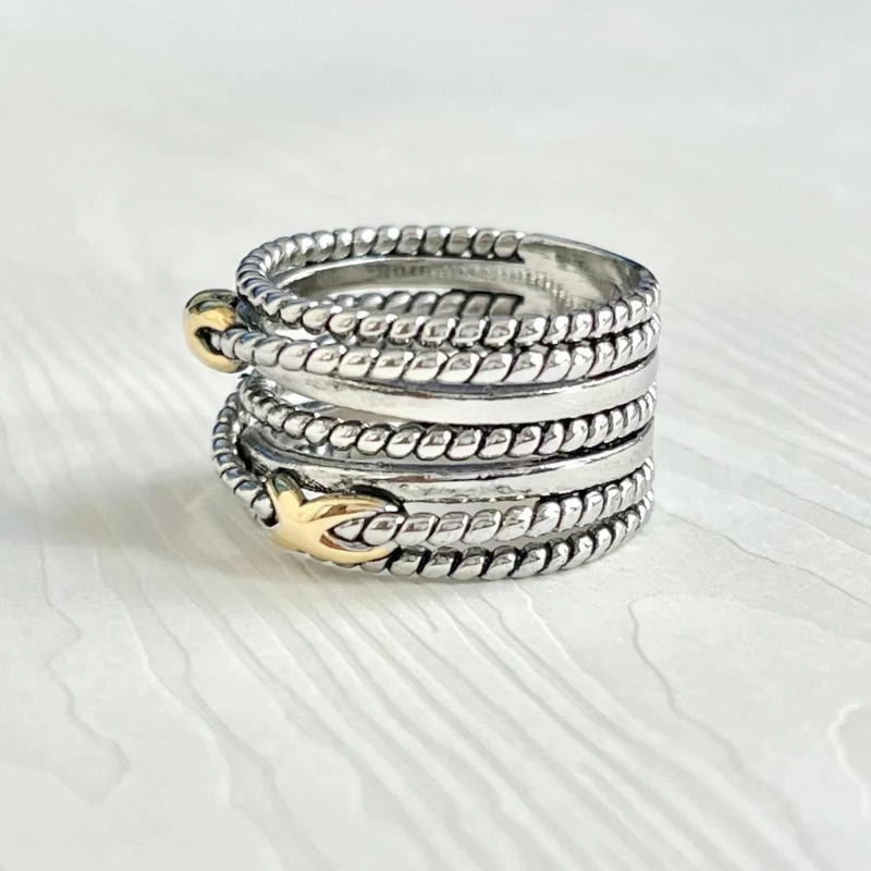 

925 Sterling Silver Vintage Rings Cross Braided Classic Jewelry Mens Womens Twisted Wire Rings Lovers ring