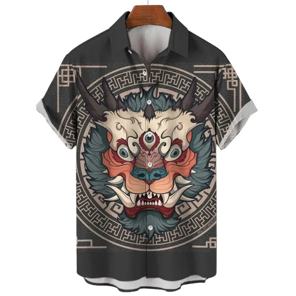 

Samurai 3D Printed High Quality Men's Shirt Casual Fashion Short Sleeve Shirt Button Lapel Top Oversized Men's Short Sleeve Shir