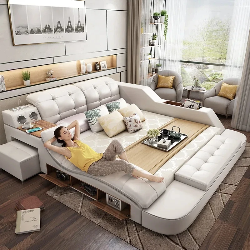 

Special priced tatami massage bed, master bedroom king bed, simple modern leather bed, multi-functional storage, wedding bed