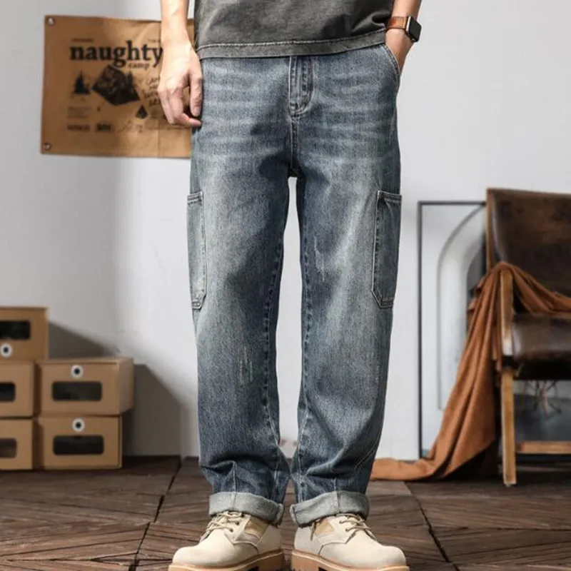 

Loose Baggy Harem Jeans Men Casual Cargo Pants Wide Leg Big Pocket Hiphop Denim Pants Trousers Man Clothing