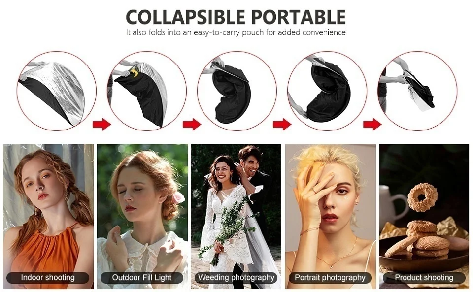 Description Picture 3 of item90x120cm 5 in 1 Portable Collapsible Light Oval Photography Reflector for Studio Multi Photo Outdoor studio reflector