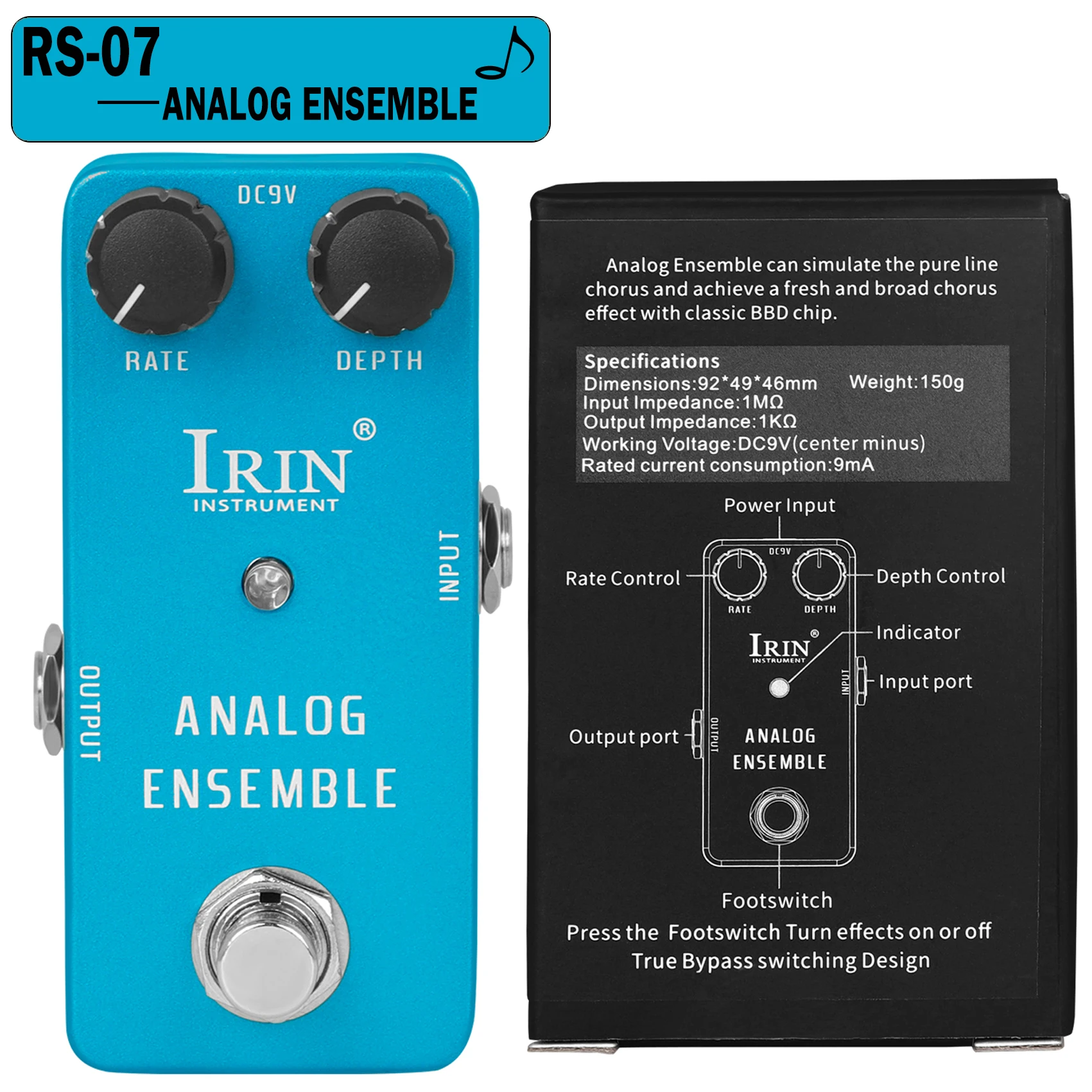 Enhanced Electric Guitar Effects Pedal: Versatile Fuzz, Overdrive, Distortion, Flanger, Ensemble & Tremolo Effects Accessory