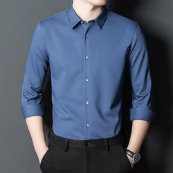 Men's business non-iron bamboo fiber casual fashion slim daily solid white shirt work clothes men's buttoned shirt long sleeves