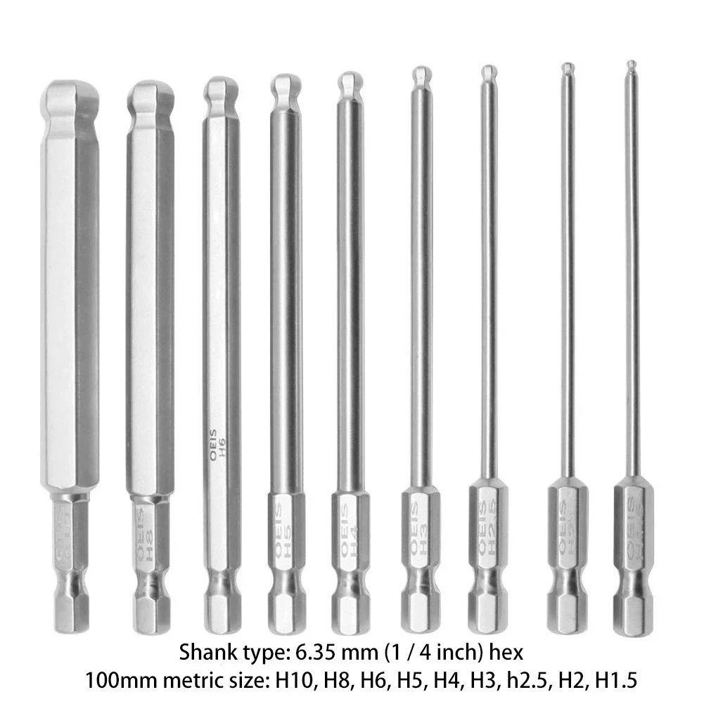 

1pc Ball End Hex Screwdriver Bit Metric Hex Bit 100mm Long Magnetic Driver Bit Replacement Alloy Steel 1.5 To10mm High Hardness