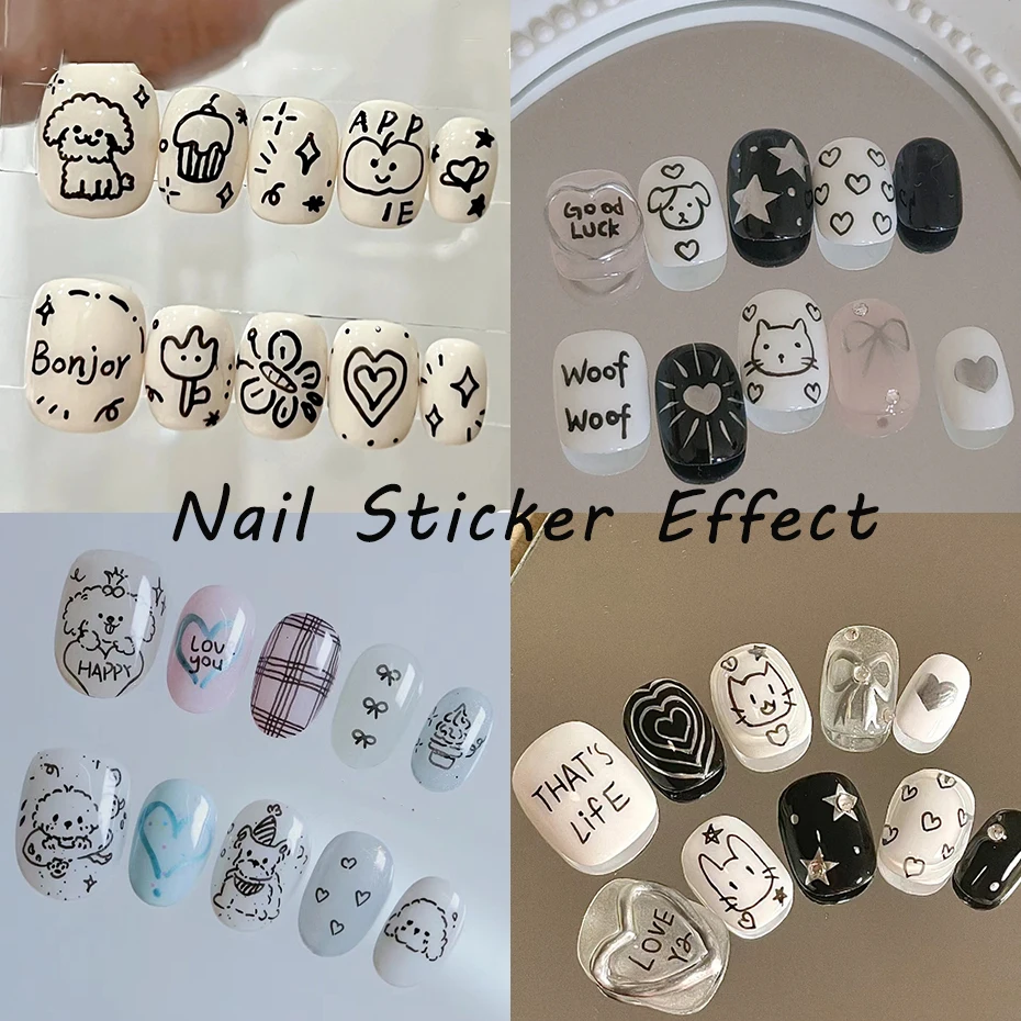 2Pcs Cartoon Cute Cat Nail Childlike Stickers Holographic Love Heart Bronzing Star Sliders Silver Chrome Nail Art Manicure Decor 6