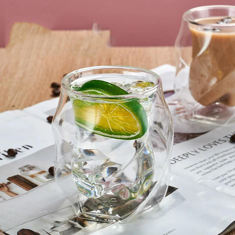 Double walled lead-free 200ML whiskey glass cup old fashioned Cocktail Glass Rocks Cups for Water Juice