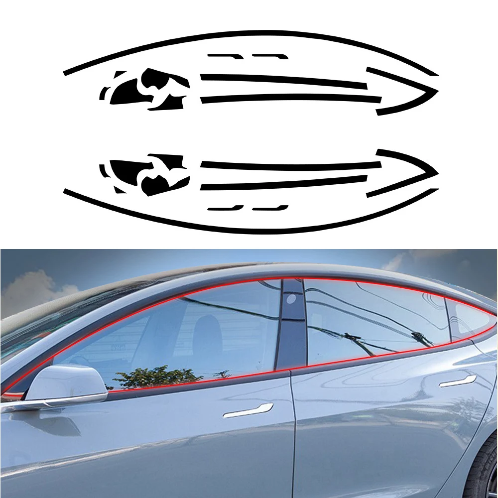 For Tesla Model 3 2017-2023 Window Trim Strip Exterior Sticker Chrome Strip DIY Film PVC Door Handle Protector Trim Strips 1