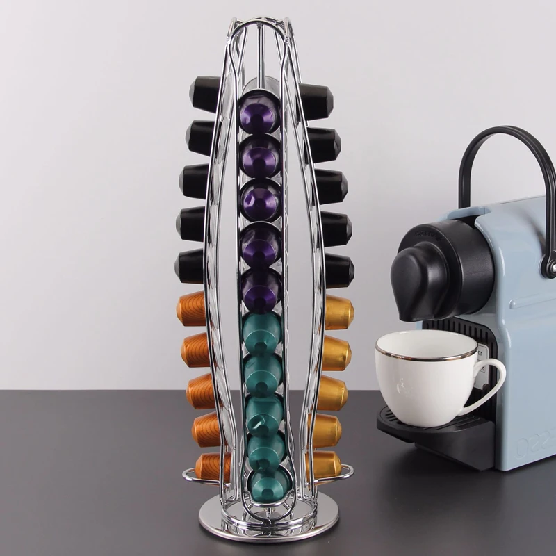 

Nespresso Pod Holder Rotatable Display 40 PCS Capsule Metal Rack Storage Stand Rack Plating Stainless Curve Rotate Coffee Rack