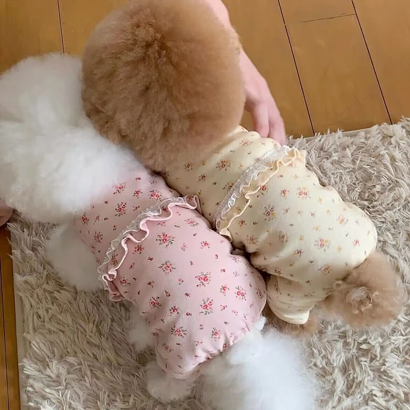 Pet Dogs Clothes Small Floral Four-legged Clothes Breathable Summer Clothes Than Bear Home Clothes Poodle One-piece Clothes Vest