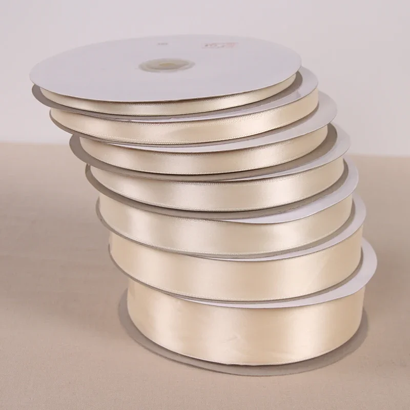 (91 meters/roll) Beige Single Face Satin Ribbon Gift Wedding Christmas Decoration DIY Webbing Card Gift Wrapping