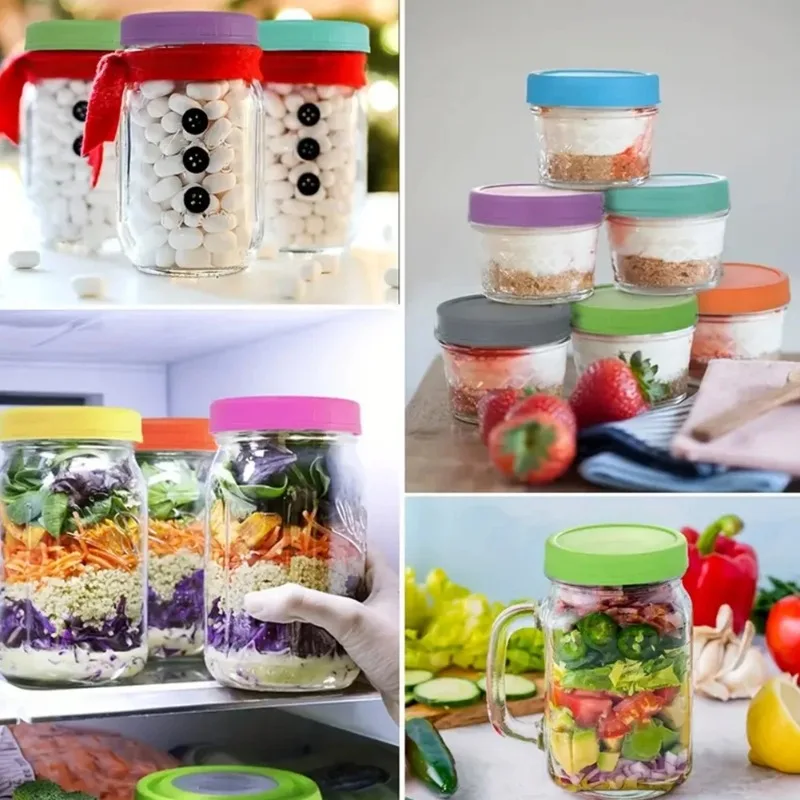 Reusable 86mm Plastic Mason Jar Lids for Wide Mouth Jar Leak-proof Seal Bottle Cover Spout Lid Good Seal Kitchen Tool 12pcs