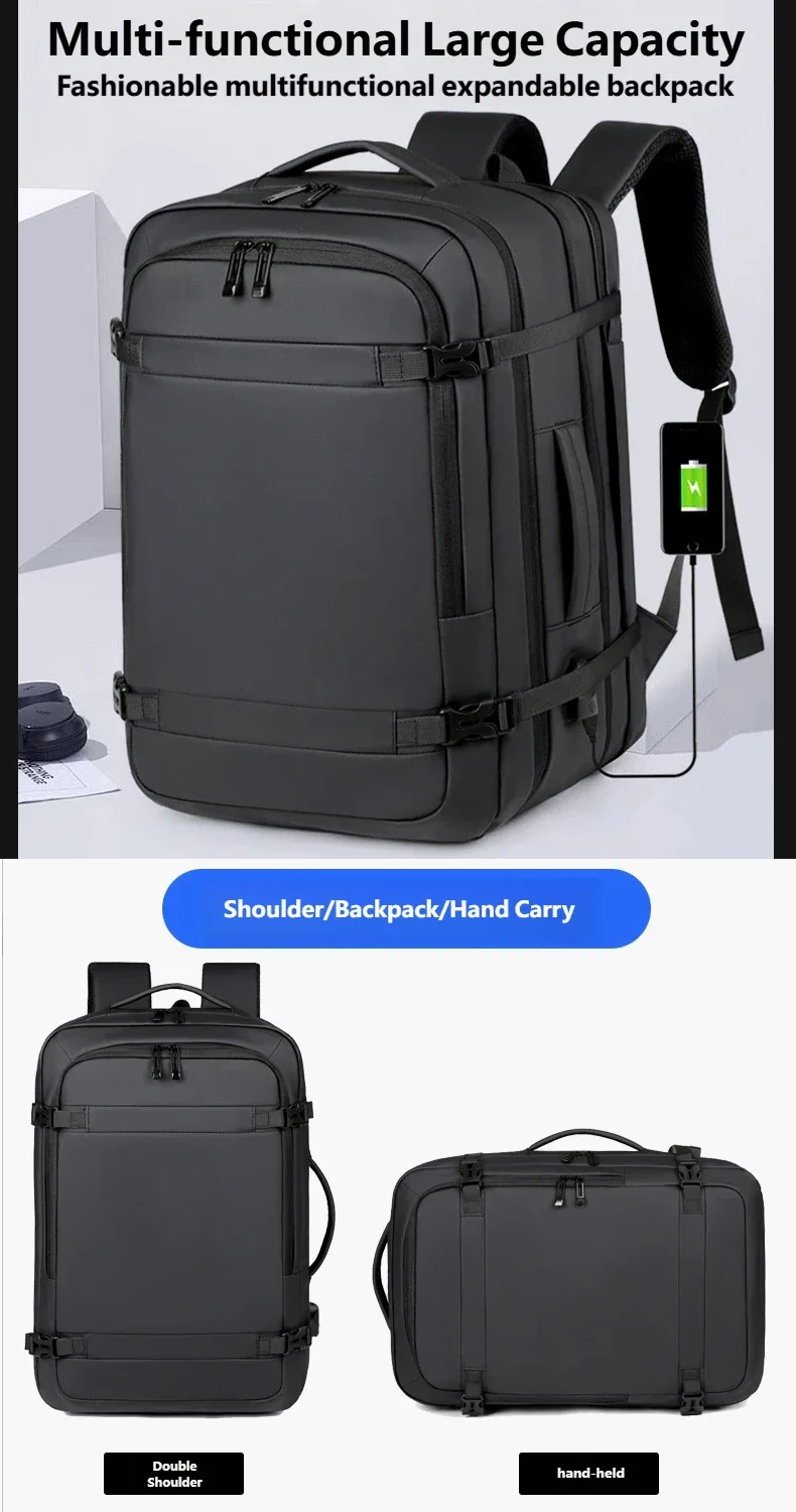 Zaino da Viaggio Classico per Uomo, Zaino Business, Zaino Scolastico Espandibile con USB, Grande Capacità, Impermeabile, per Laptop, Zaino alla Moda - immagine 4
