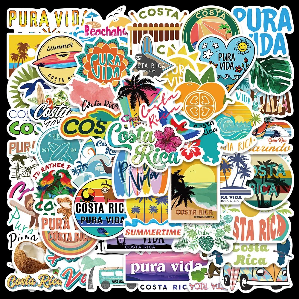 50pcs Colorful Cartoon Costa Rica Landscape Stickers For Laptop Phone Luggage Waterproof Graffiti Bicycle Car Decals Kids Toy les destinations costa rica 50