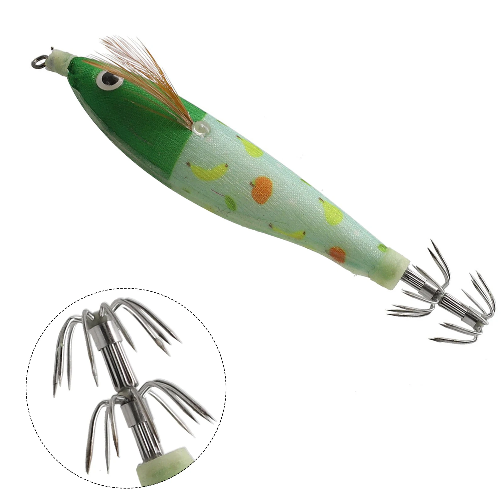 1pc Plastic Metal Bait 10cm/10g Fishing Bait Luminous Wooden Shrimp Squid Hook Fake Bait Fish Hook Fishing Tools Accessories