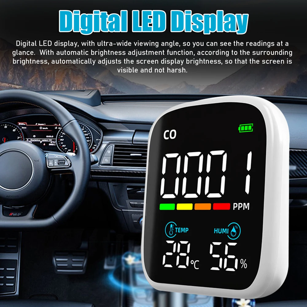 디지털 LED CO 감지기 일산화탄소 테스터, 온도 및 습도 테스트 계량기, 전기 화학 CO 센서, 공기질 테스터