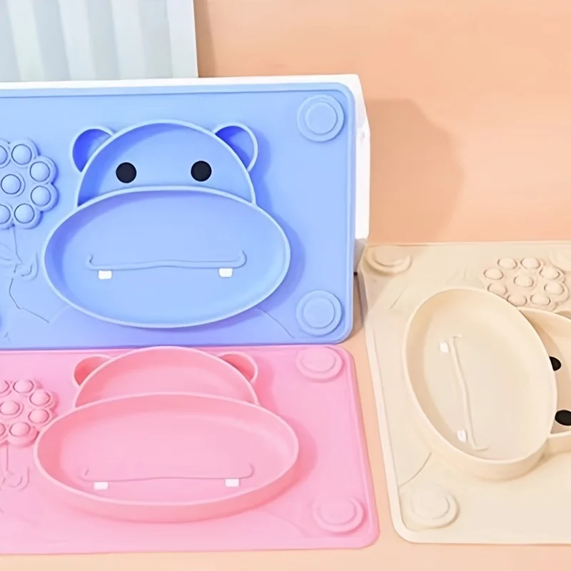 Baby Safe Sucker Silicone Dining Plate Solid Cute Cartoon Children Dishes Suction Toddle Training Tableware Kids Feeding Bowls