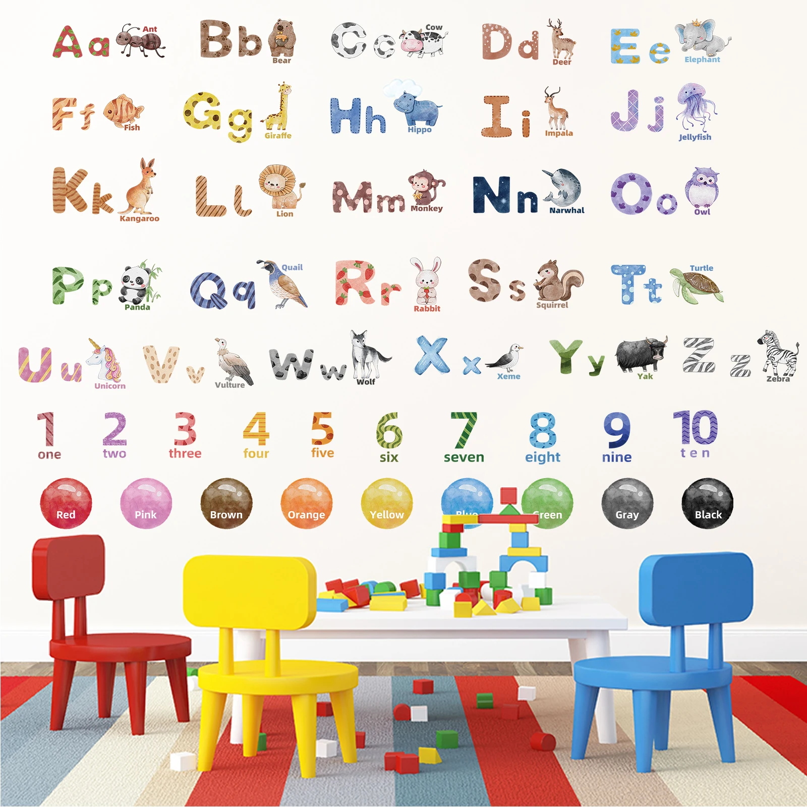 Alphabet Animals Wall Decals Numbers Wall Decor ABC Letters Wall