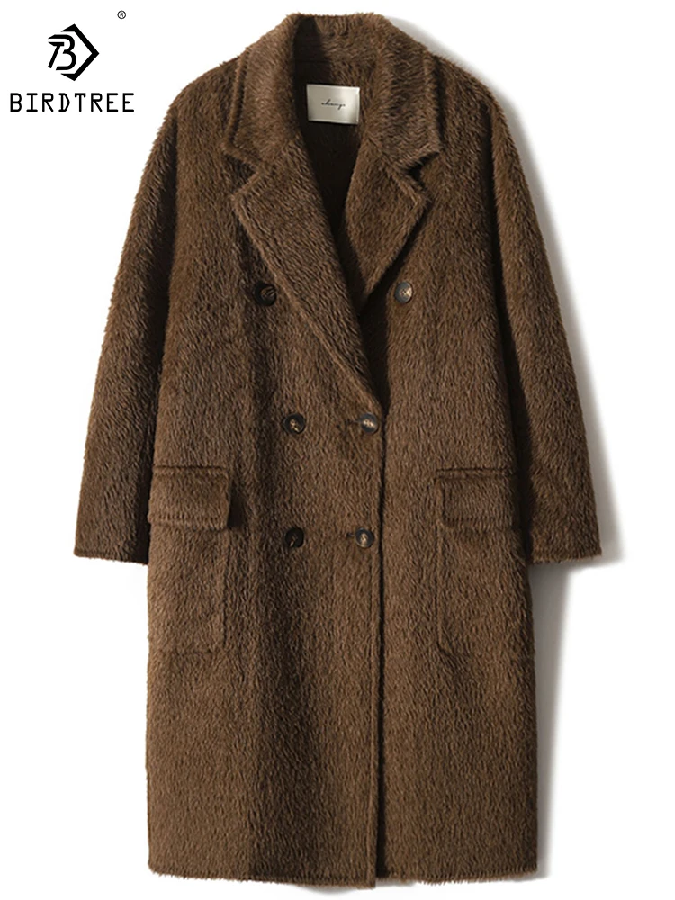 

Birdtree 65%Alpaca 35%Wool Coat Solid Color Double-breasted Classic Fashionable Warm Temperament Cmmuting Overcoat C3N630QD