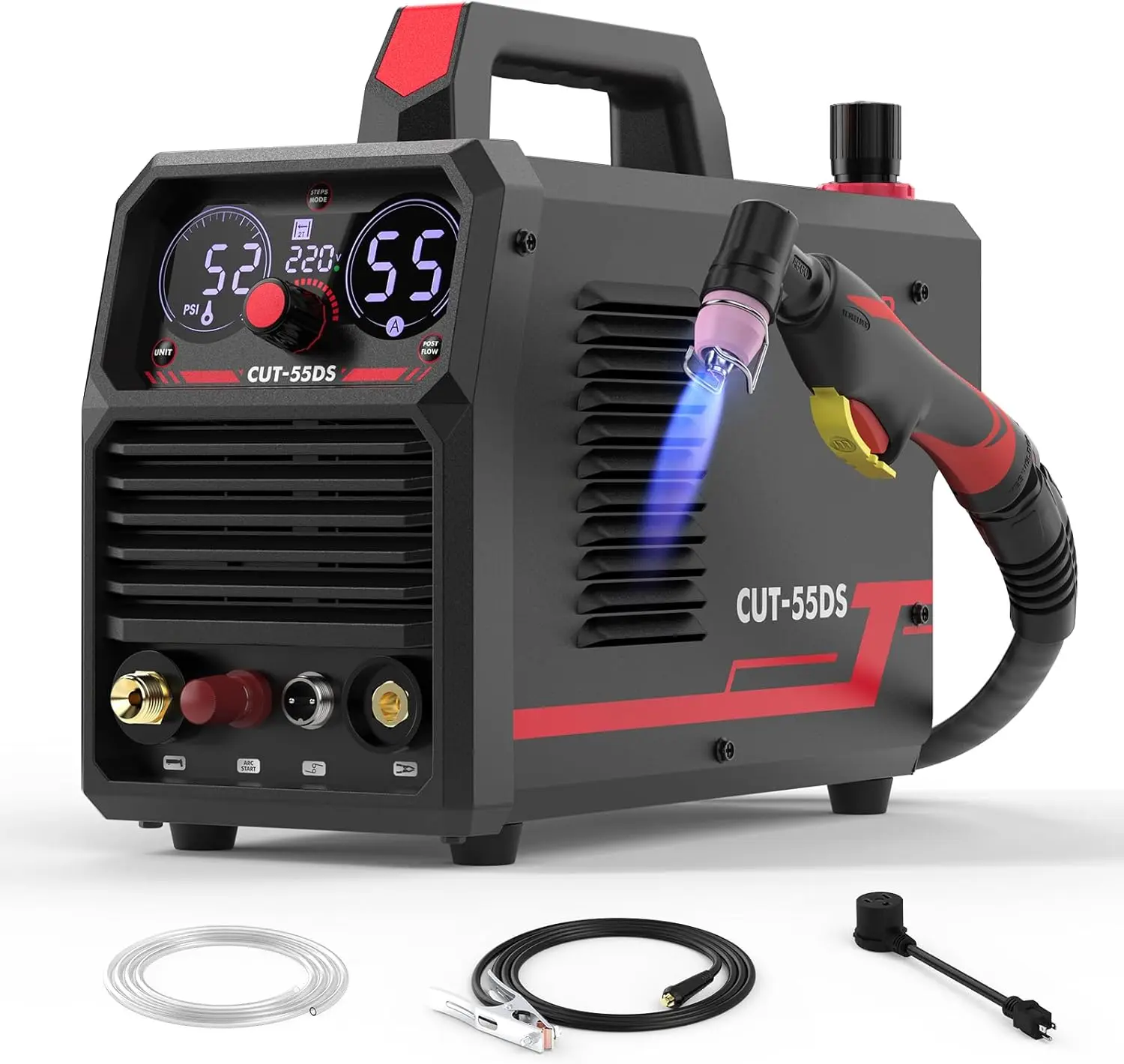 CUT 55DS Plasma Cutter 55Amp Non Touch Pilot Arc Air Power Large Digital Display 110 220V Dual Voltage IGBT Inverter Plasma