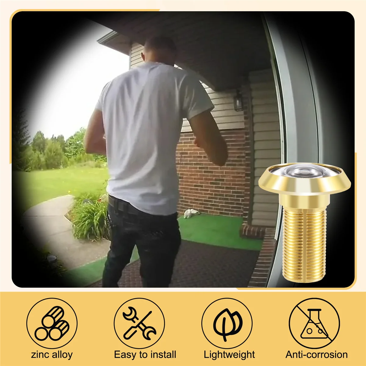 Door Peephole 200 Degree Retractable 36-58mm Security Door Viewer Peephole Peep Hole Spyhole + Cover Gold