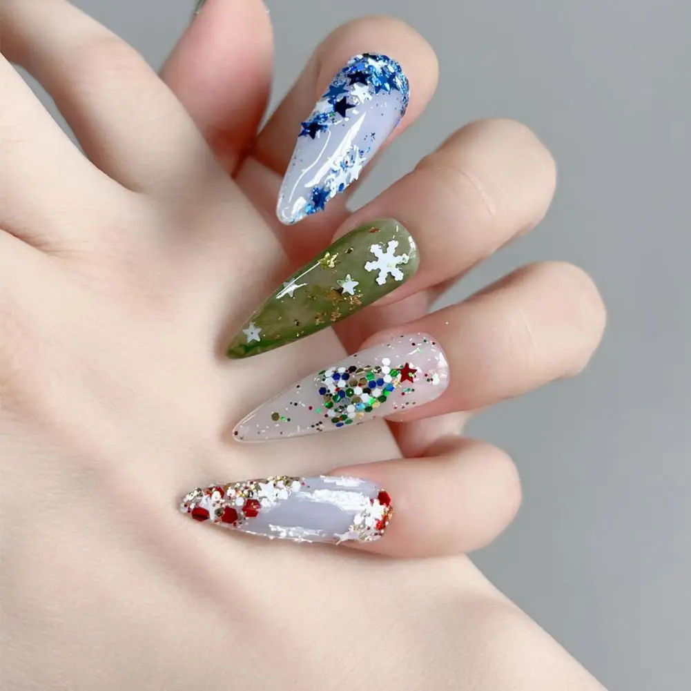 

1 Box Of Christmas Nail Glitter Sequins Christmas Snowflake Pentagram Pattern Irregular Shape Festive Manicure Accessories