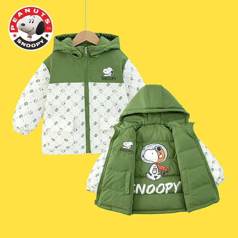 

New Miniso Snoopy Down Jacket Cartoon Children's Thickened Printed Down Jacket Korean Winter Neutral Double-Sided Hooded Coat