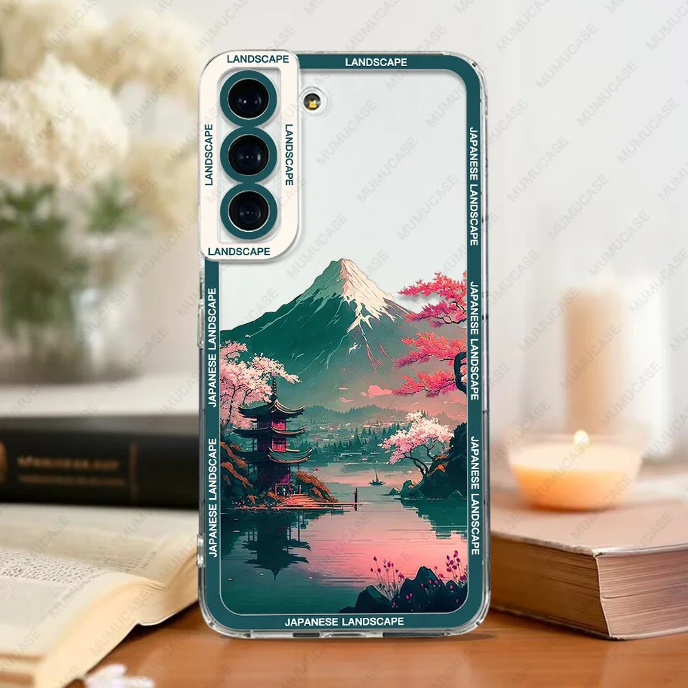 Case For Samsung Galaxy S24 S20 S21 FE S22 S23 Ultra A32 A33 A50 A52 A53 A73 A54 A14 Soft Cover Japanese Landscape Waves