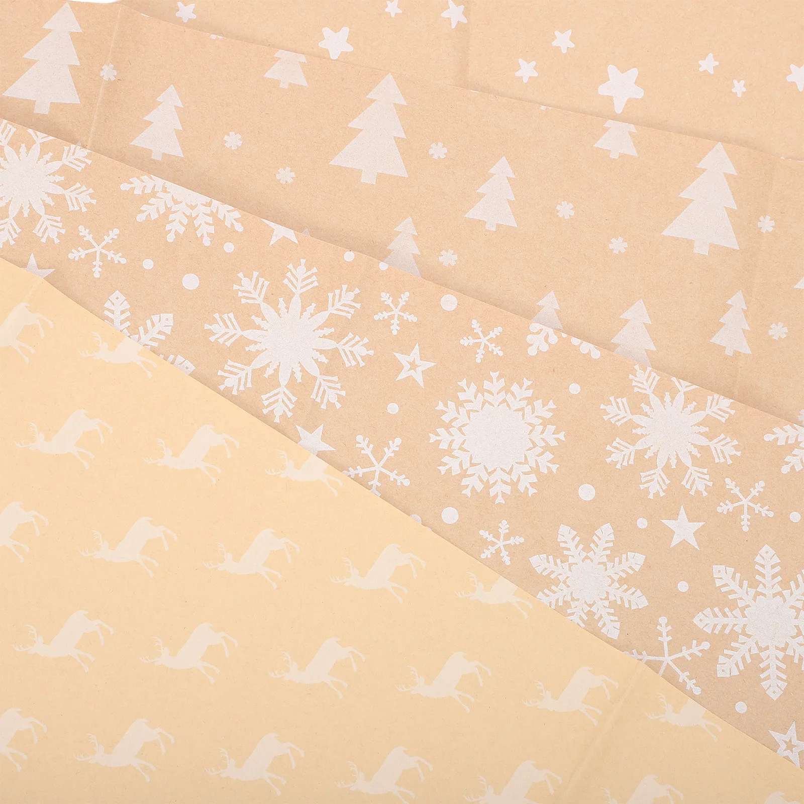 5Pcs 크리스마스 포장지 롤 크래프트 브라운 선물 포장 축제 눈송이 패턴 휴일 파티 장식 꽃 꽃다발