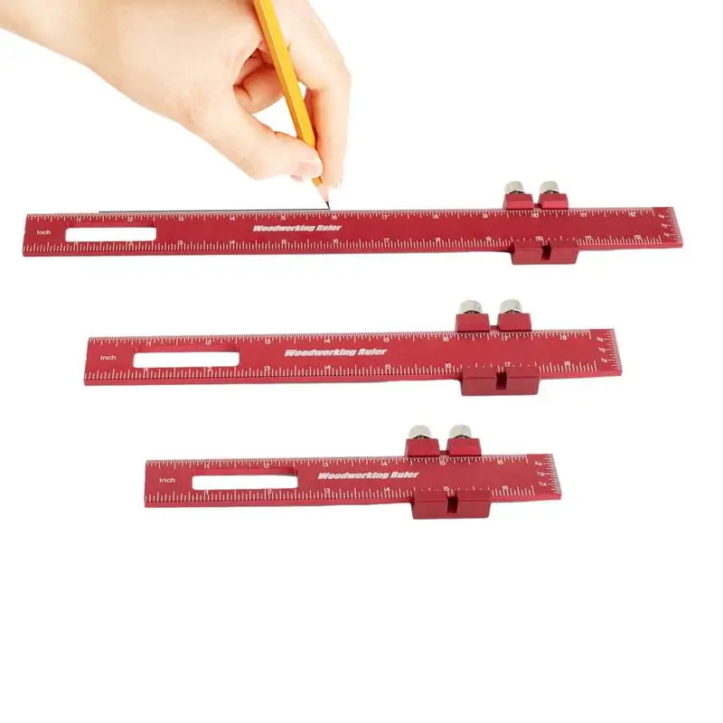 

Woodworking Ruler 3PCS Precision Pocket Ruler Slide Stop Scriber Aluminum Alloy Measuring Tool Adjustable Stops Pocket Size