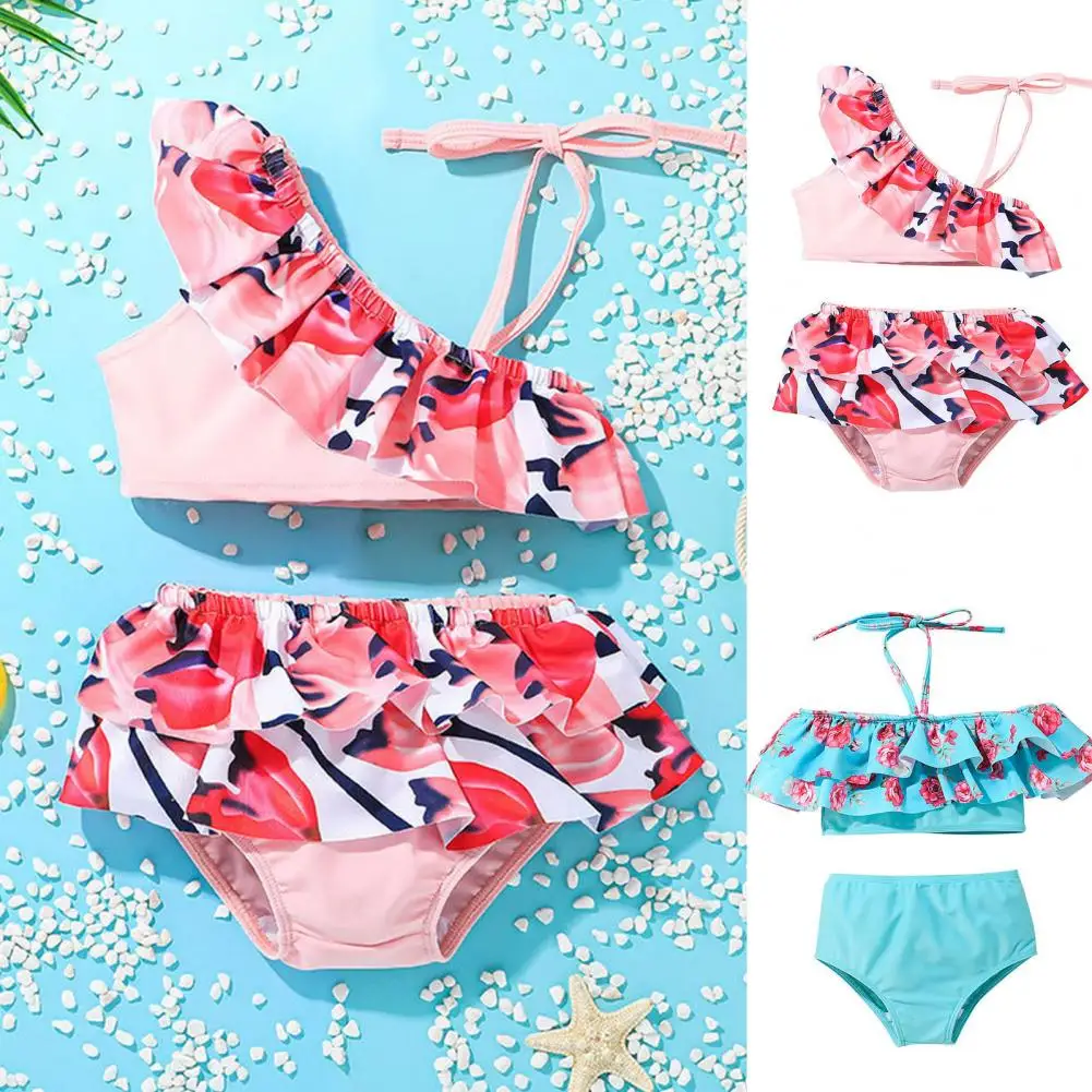1 Set Stylish Girls Swimwear Bright Color Child Swimsuits Non-shrink  Protect Skin Summer Baby Kids Girl Two Piece Swimsuit