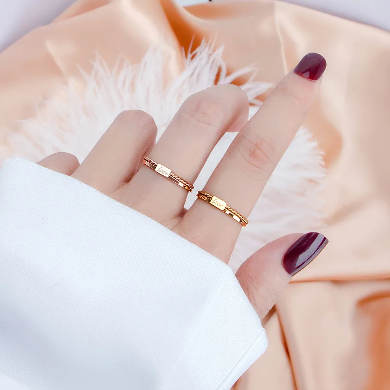 2Mm Thin Stackable Ring Stainless Steel Twist Rope "Love" Engraved Wedding Band For Women Girl Size 5-10